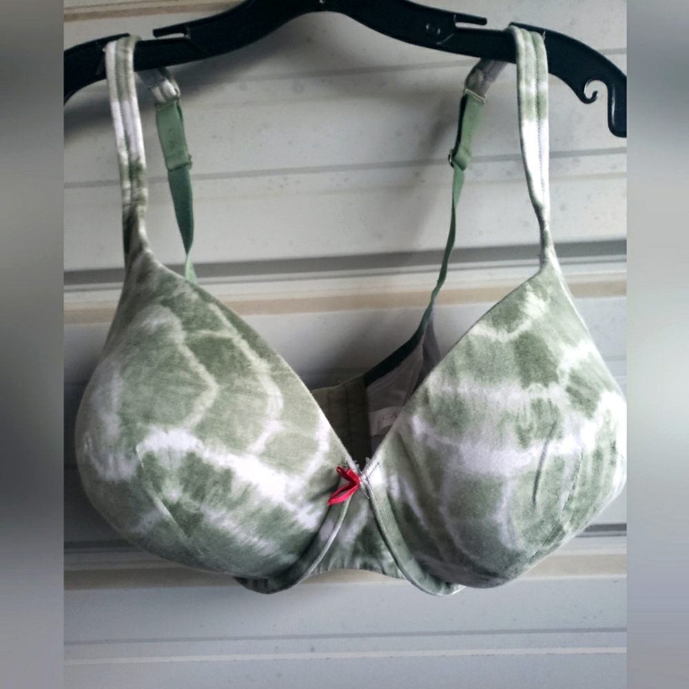44DDD Size lane bryant bra t-shirt green tie dye plunge cacique